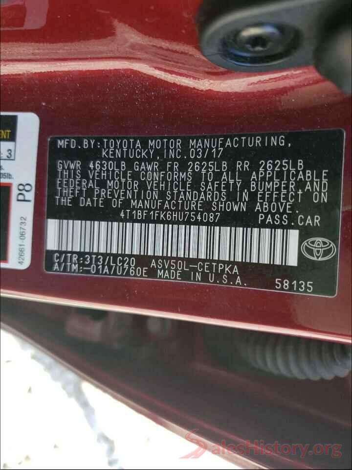 4T1BF1FK6HU754087 2017 TOYOTA CAMRY