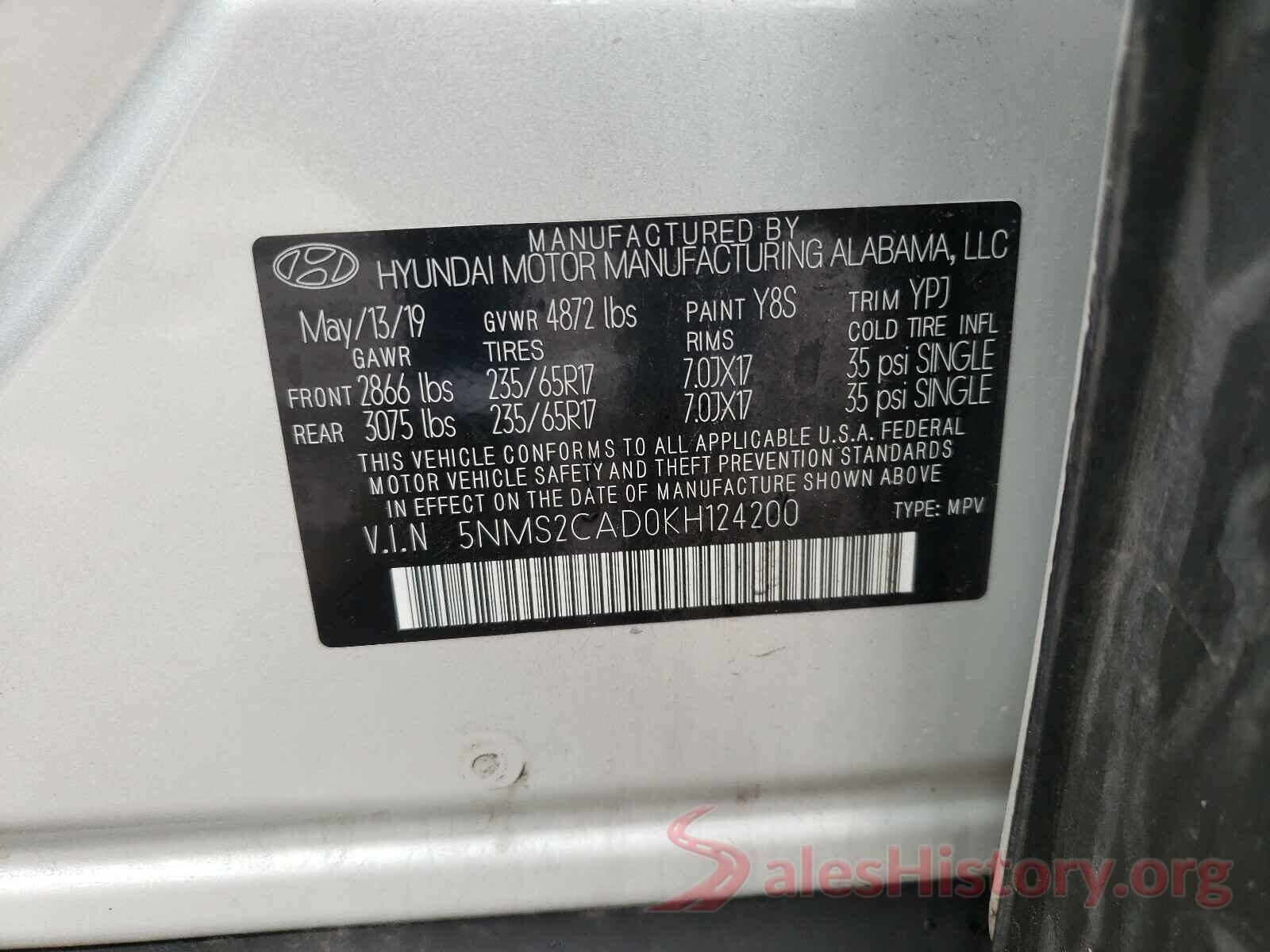 5NMS2CAD0KH124200 2019 HYUNDAI SANTA FE