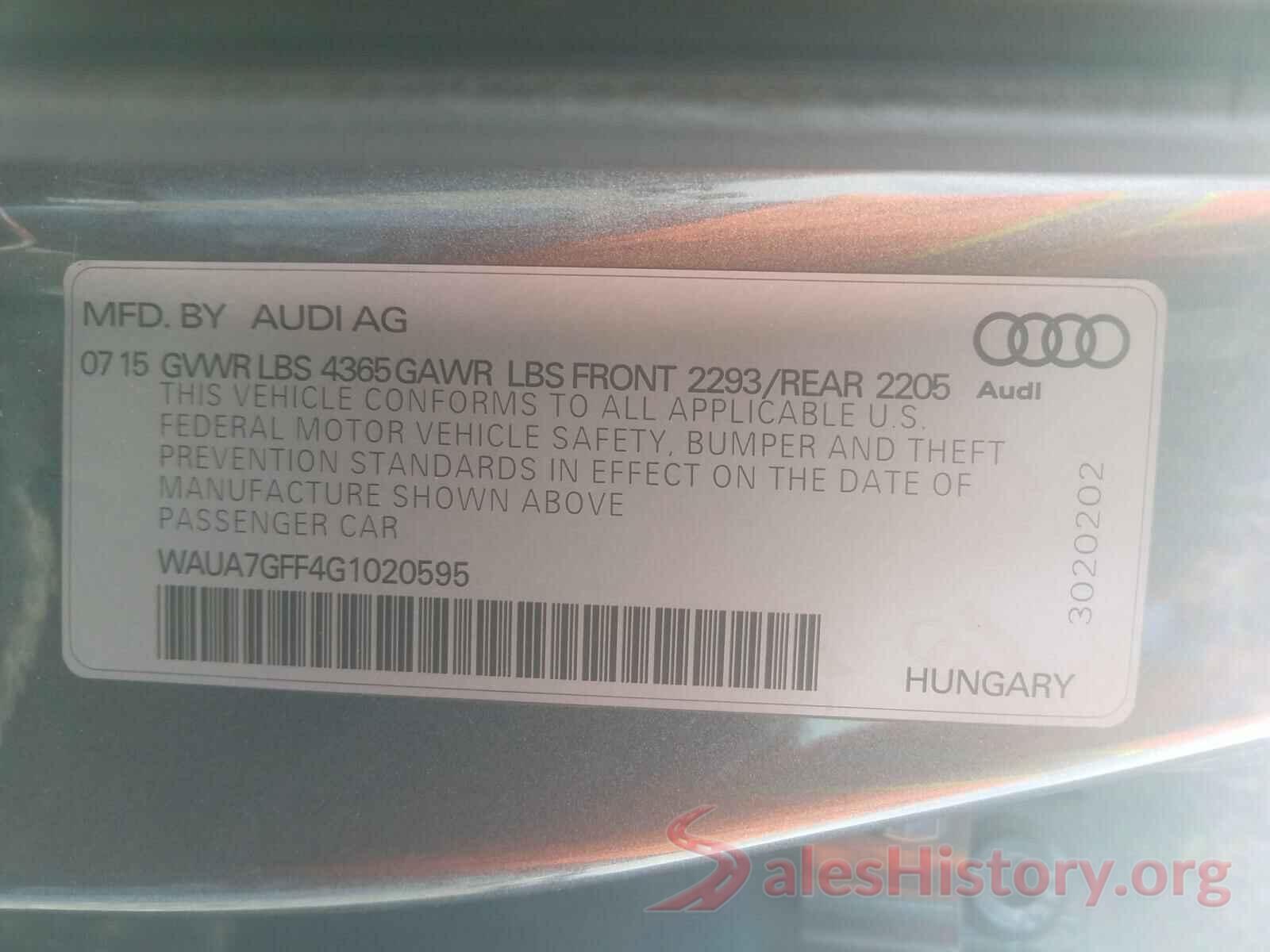 WAUA7GFF4G1020595 2016 AUDI A3