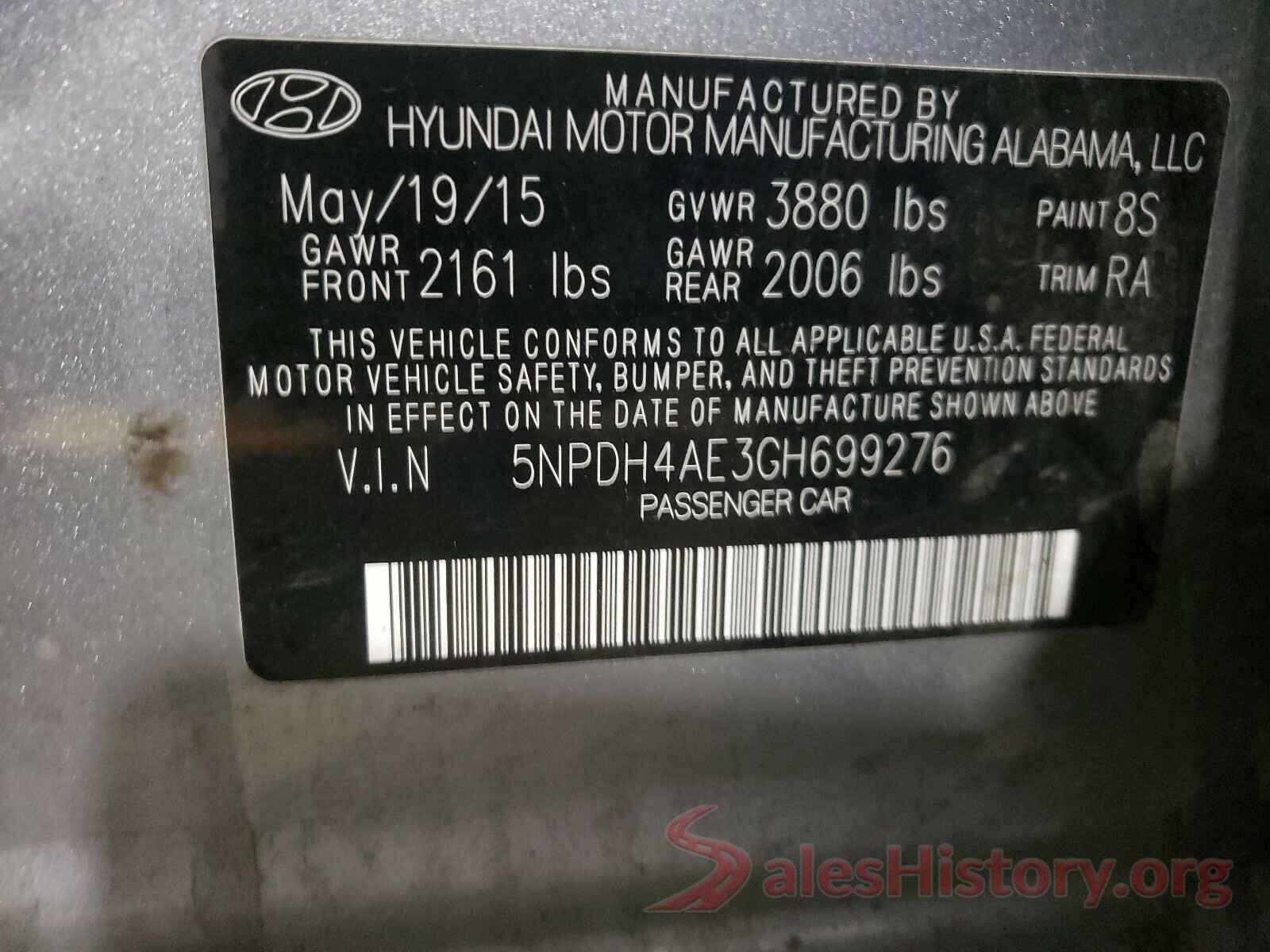 5NPDH4AE3GH699276 2016 HYUNDAI ELANTRA