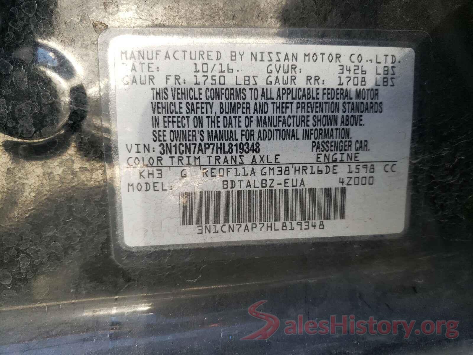 3N1CN7AP7HL819348 2017 NISSAN VERSA