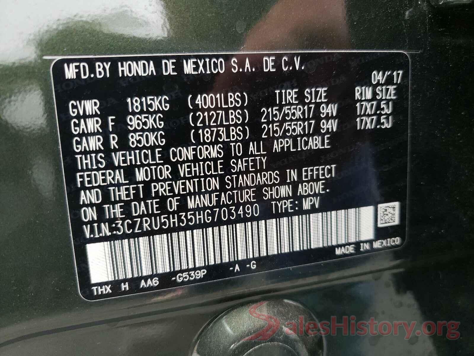 3CZRU5H35HG703490 2017 HONDA HR-V