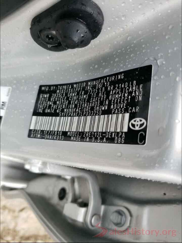 5YFEPRAE7LP033250 2020 TOYOTA COROLLA