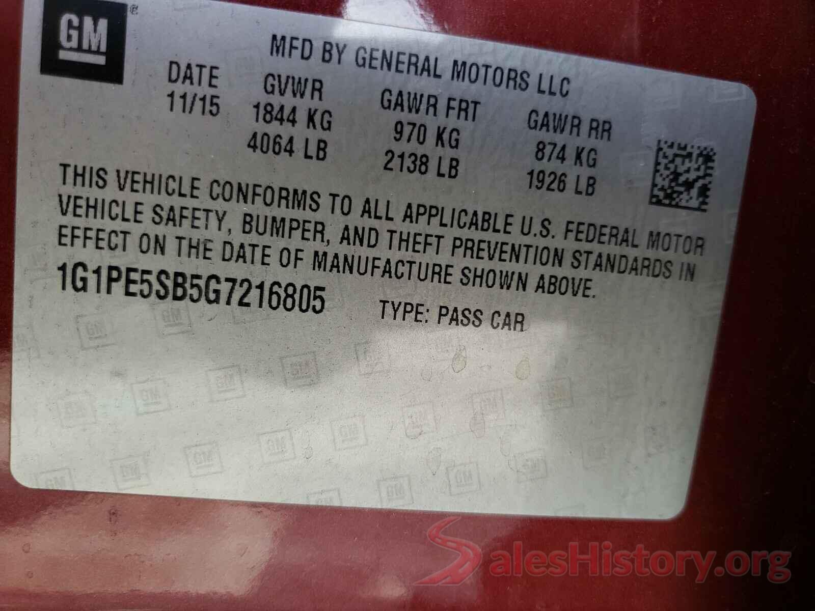 1G1PE5SB5G7216805 2016 CHEVROLET CRUZE