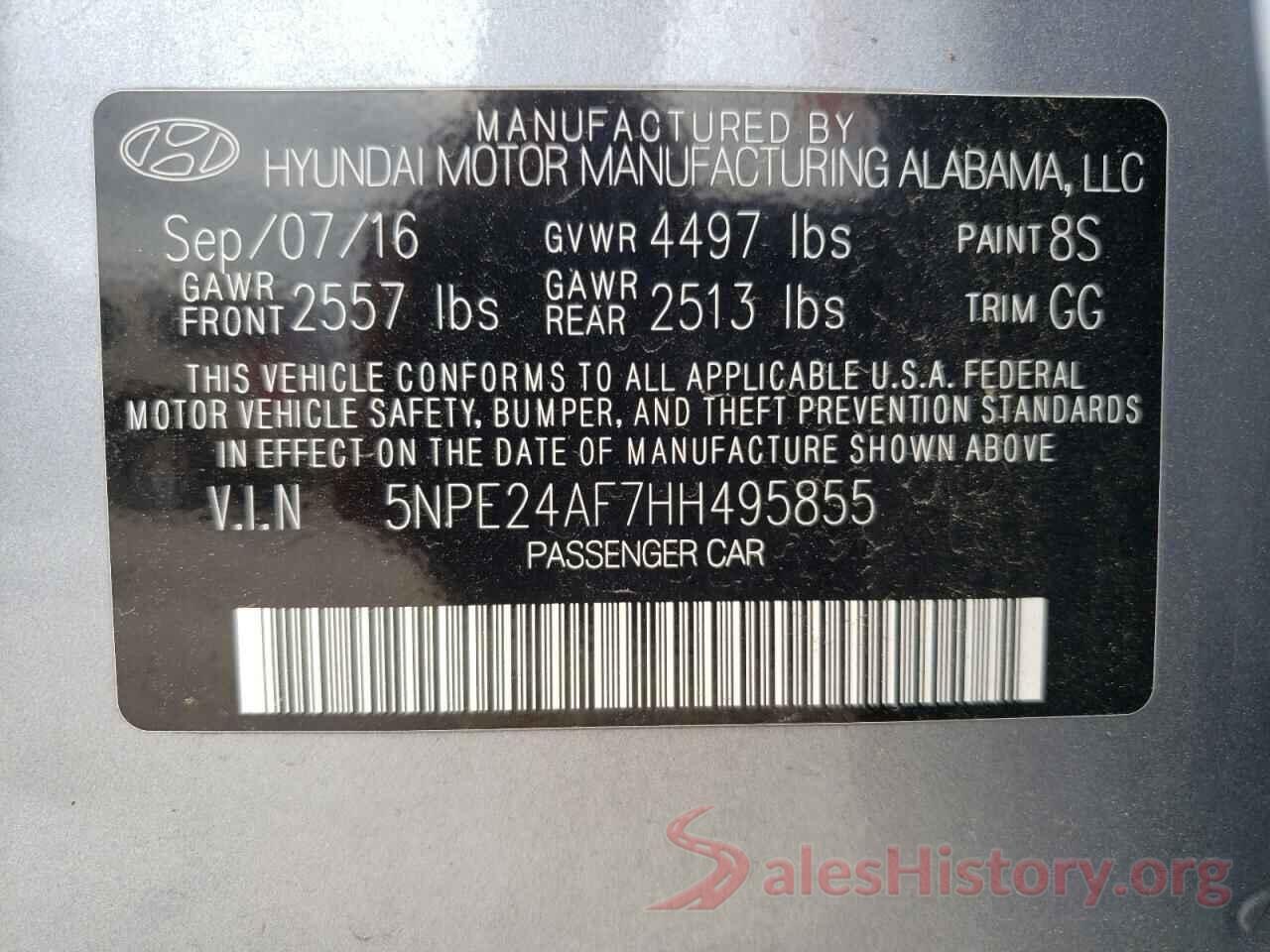 5NPE24AF7HH495855 2017 HYUNDAI SONATA