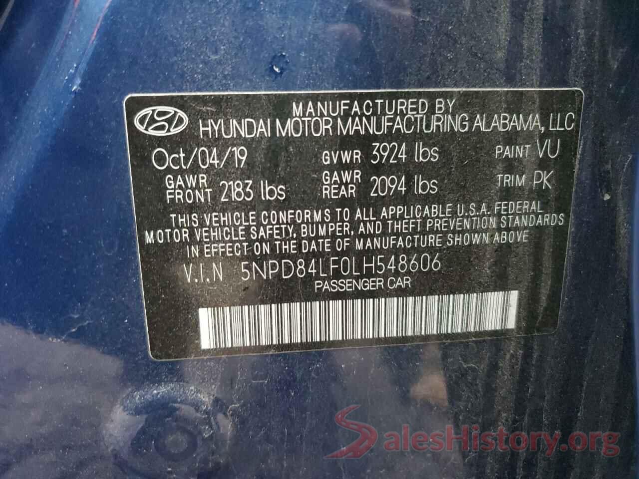 5NPD84LF0LH548606 2020 HYUNDAI ELANTRA