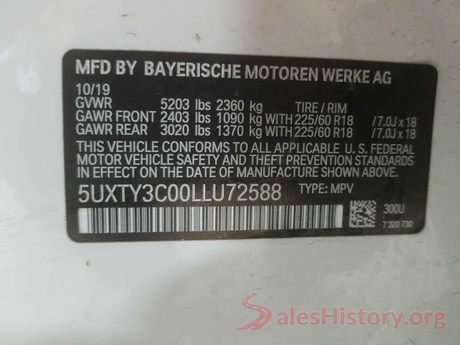 5UXTY3C00LLU72588 2020 BMW X3