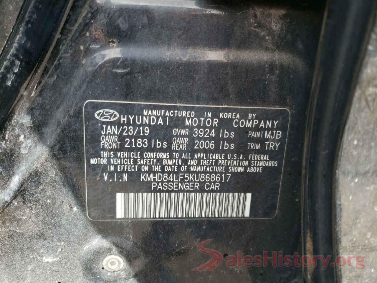 KMHD84LF5KU868617 2019 HYUNDAI ELANTRA