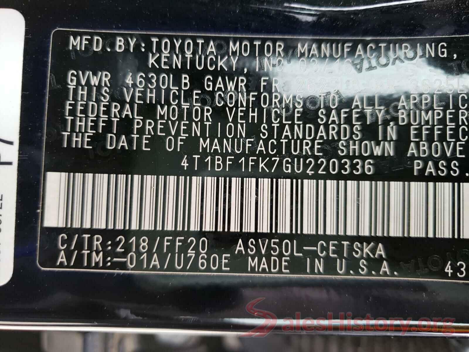 4T1BF1FK7GU220336 2016 TOYOTA CAMRY