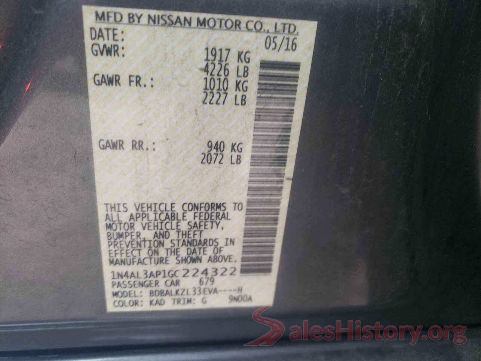 1N4AL3AP1GC224322 2016 NISSAN ALTIMA