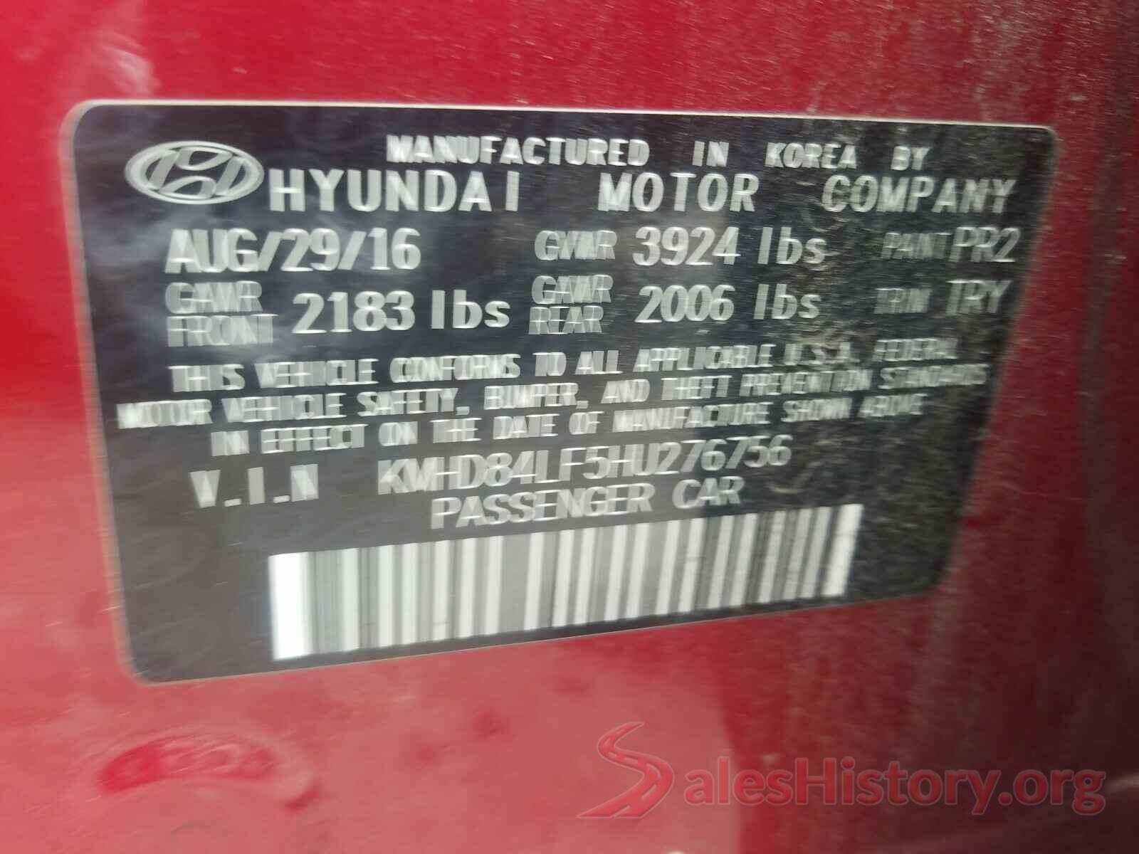 KMHD84LF5HU276756 2017 HYUNDAI ELANTRA