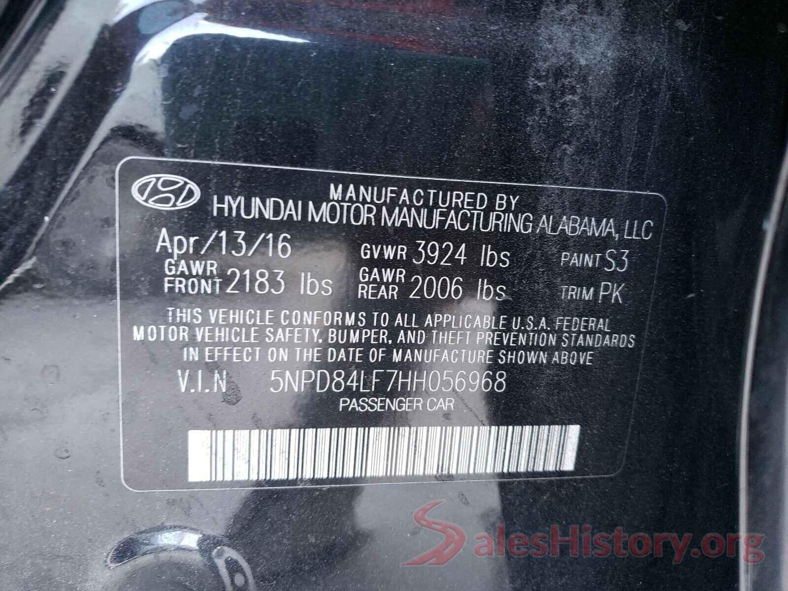 5NPD84LF7HH056968 2017 HYUNDAI ELANTRA