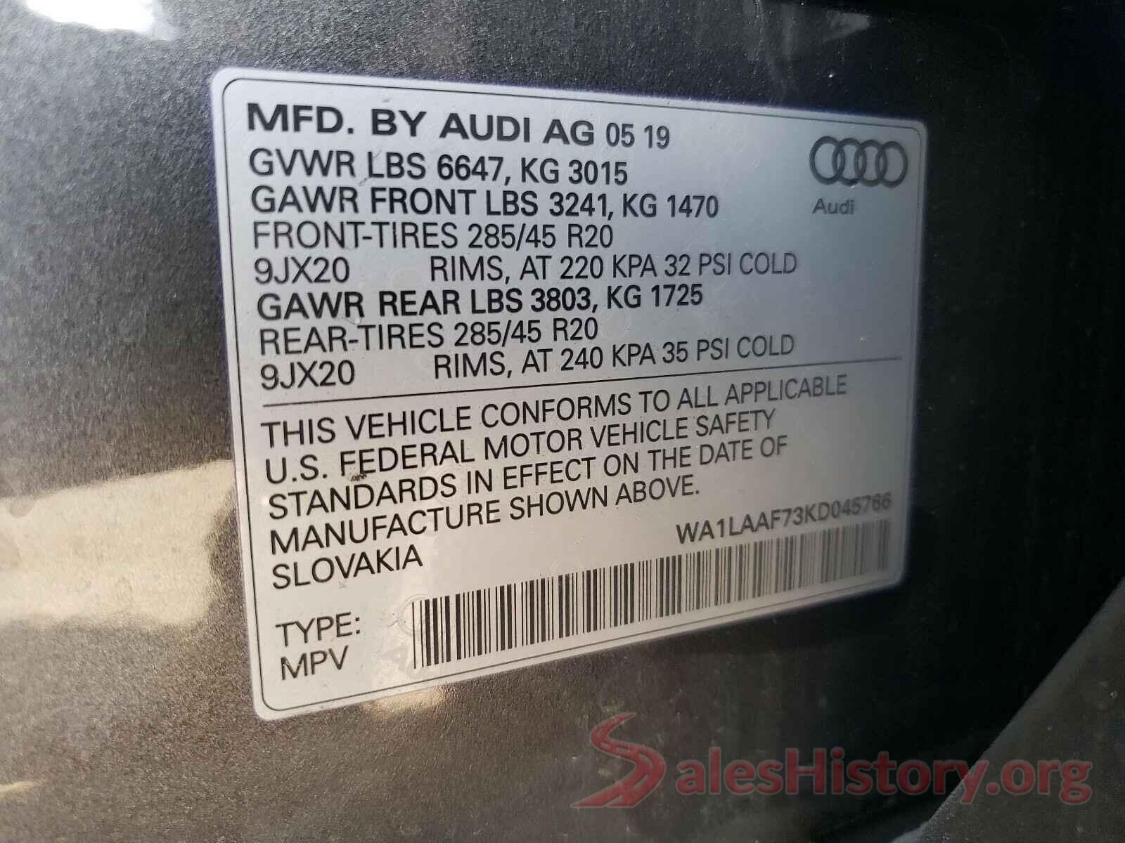 WA1LAAF73KD045766 2019 AUDI Q7