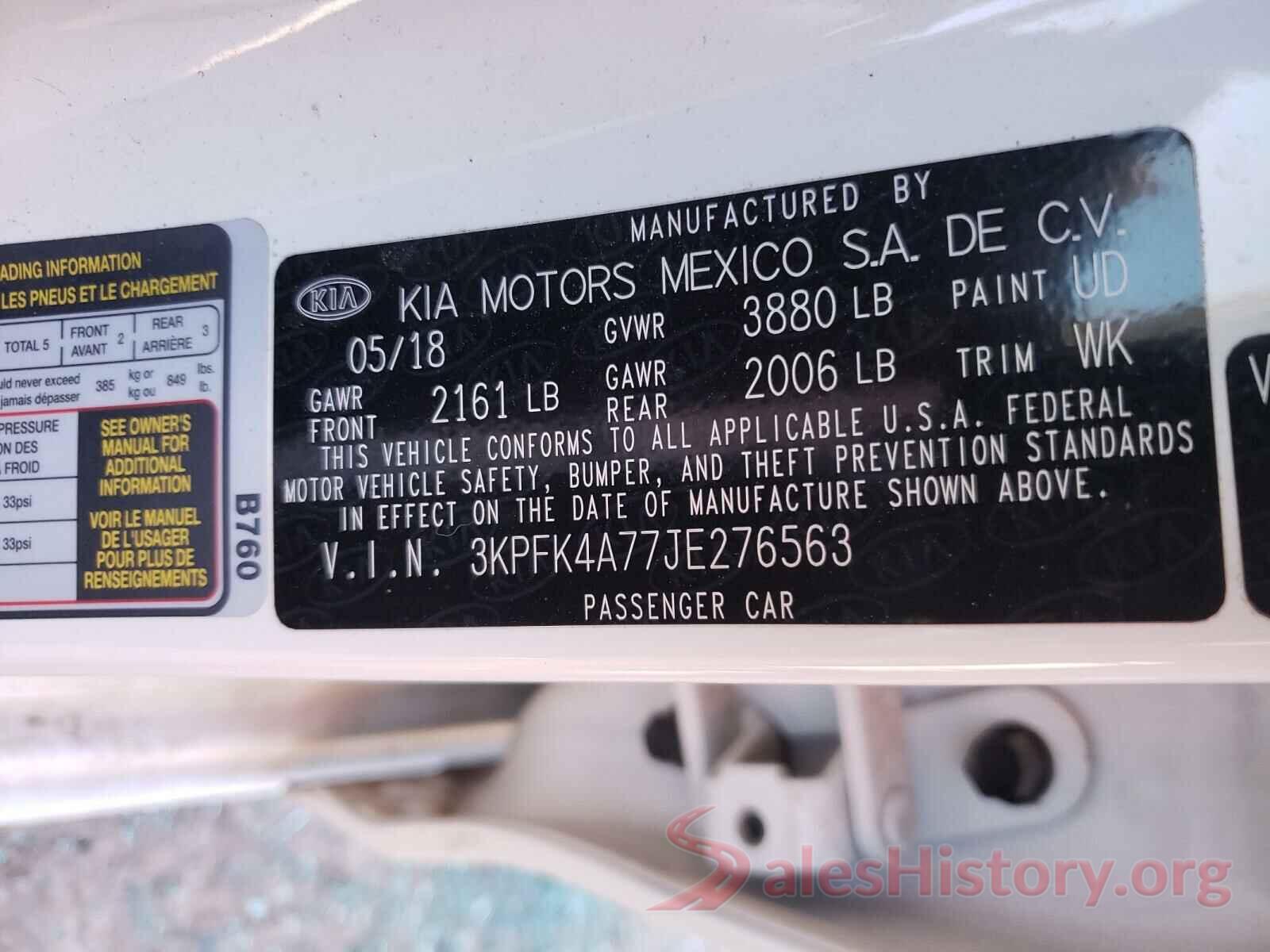 3KPFK4A77JE276563 2018 KIA FORTE