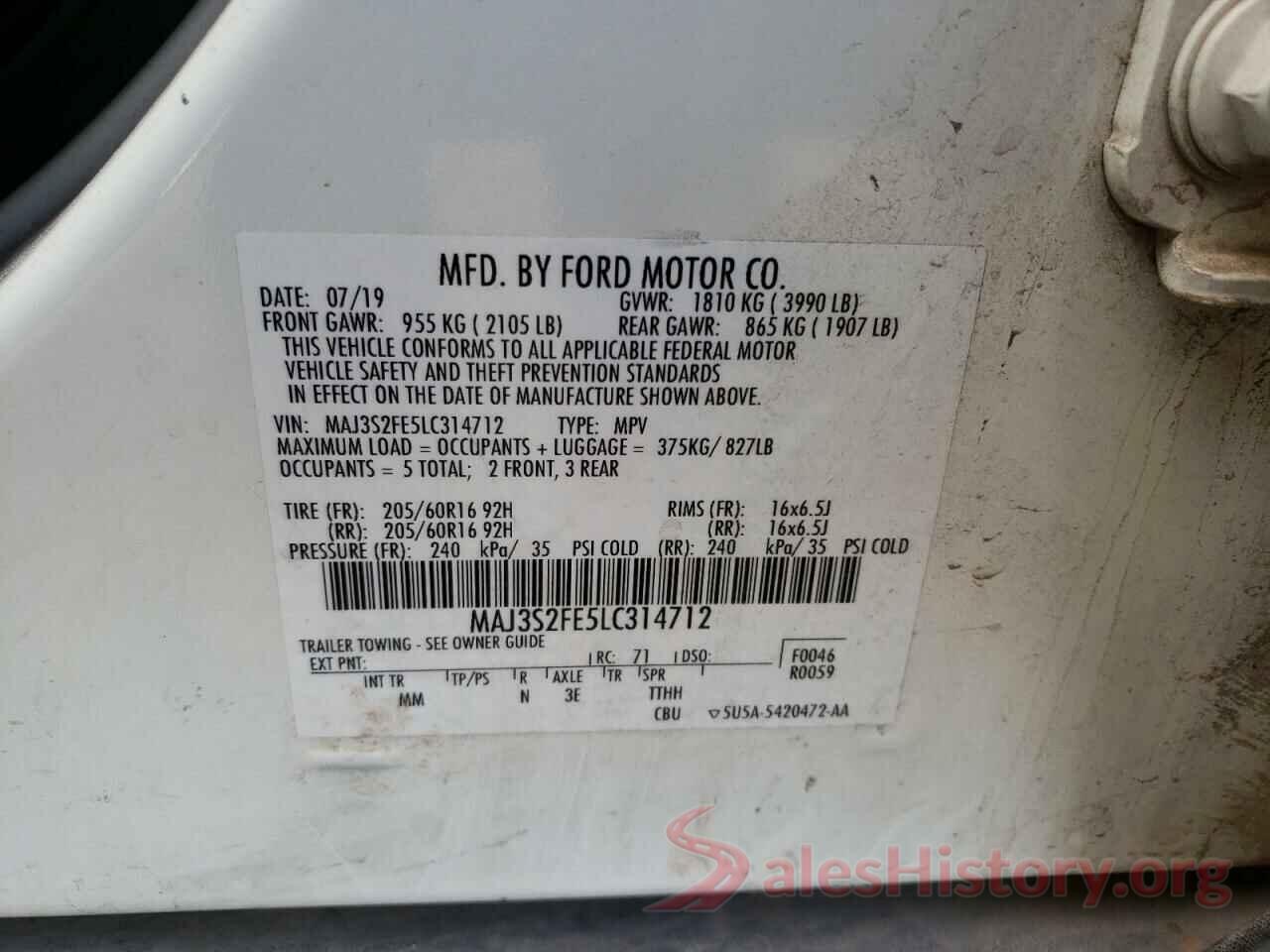 MAJ3S2FE5LC314712 2020 FORD ECOSPORT