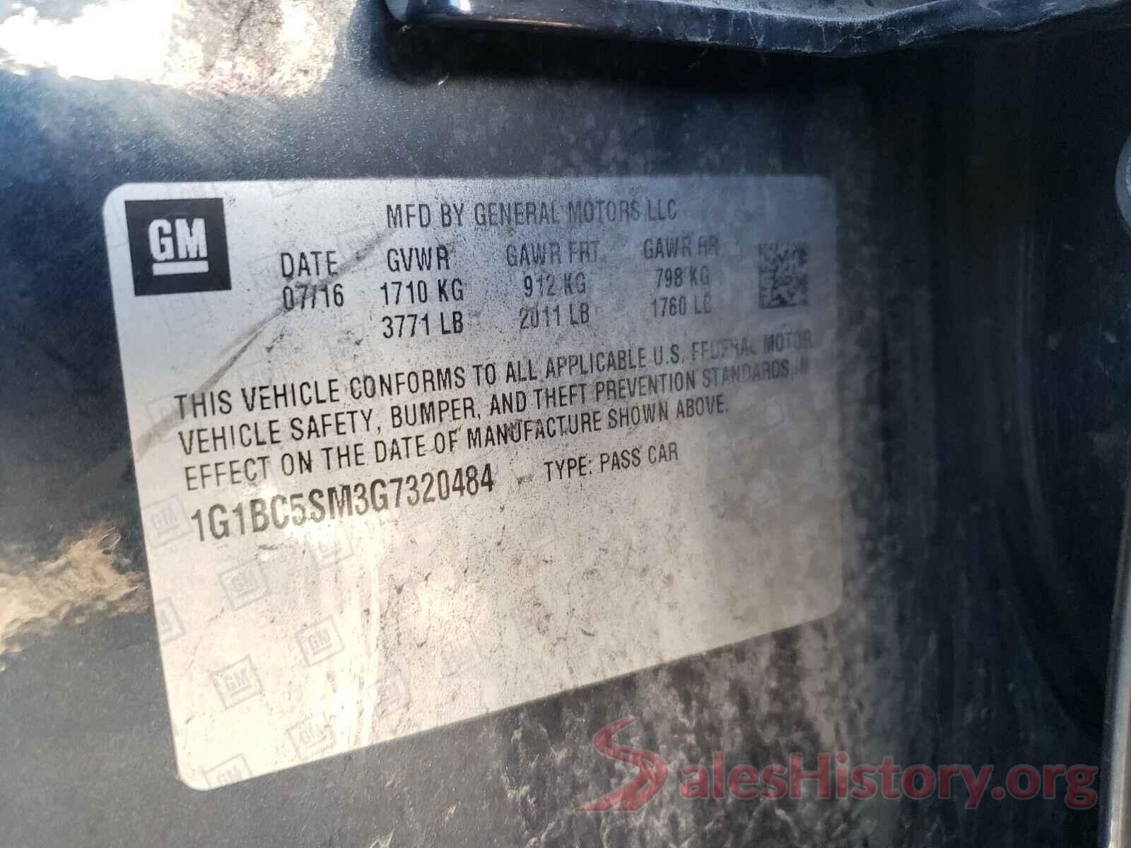 1G1BC5SM3G7320484 2016 CHEVROLET CRUZE