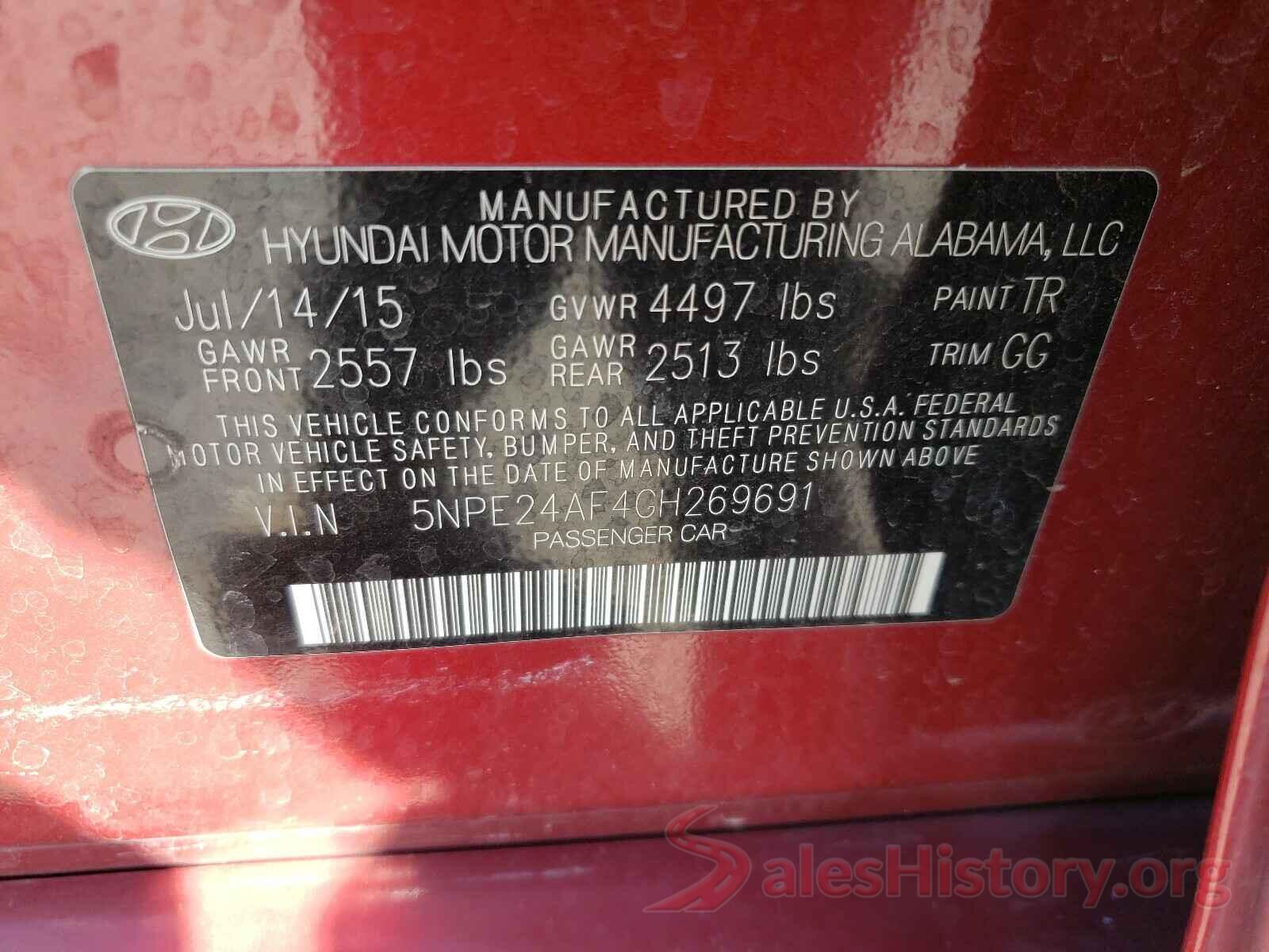 5NPE24AF4GH269691 2016 HYUNDAI SONATA