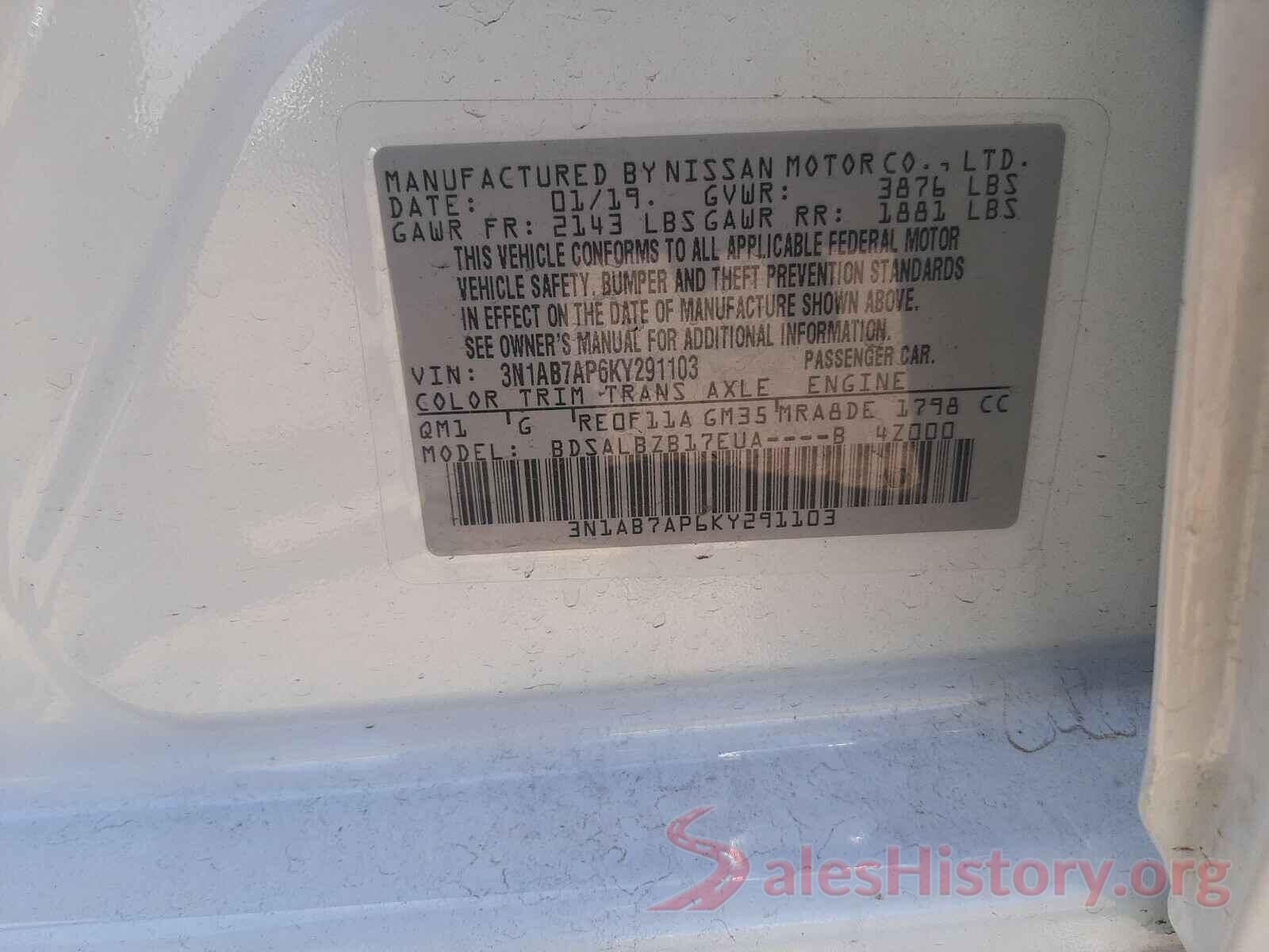 3N1AB7AP6KY291103 2019 NISSAN SENTRA