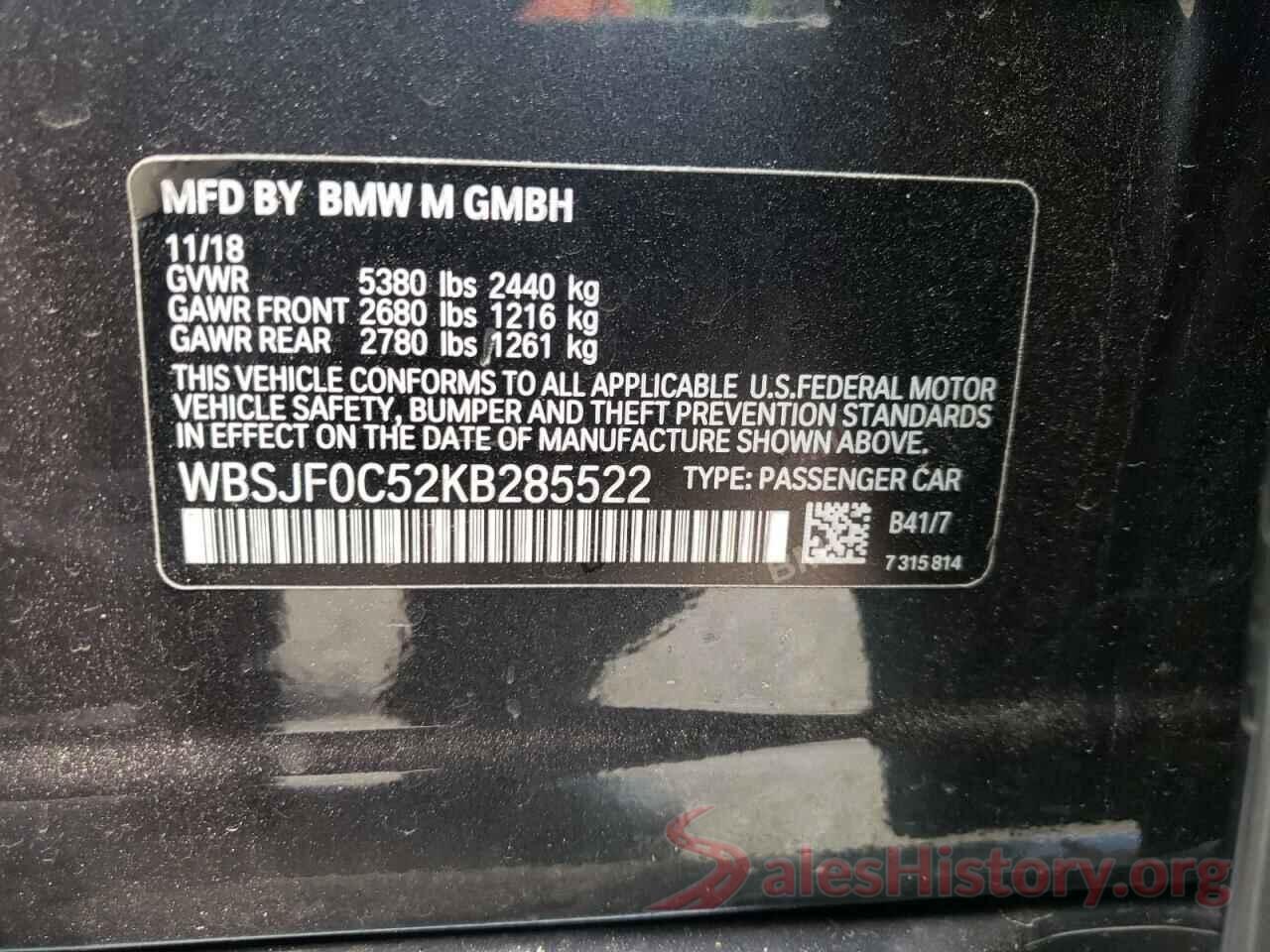 WBSJF0C52KB285522 2019 BMW M5