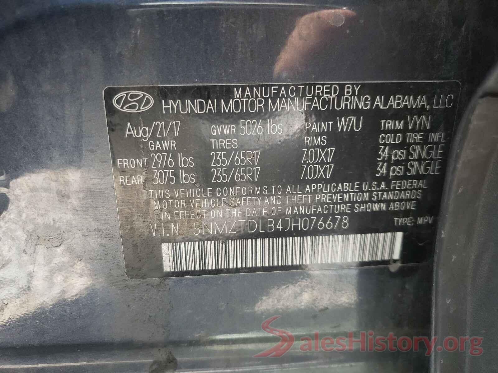 5NMZTDLB4JH076678 2018 HYUNDAI SANTA FE