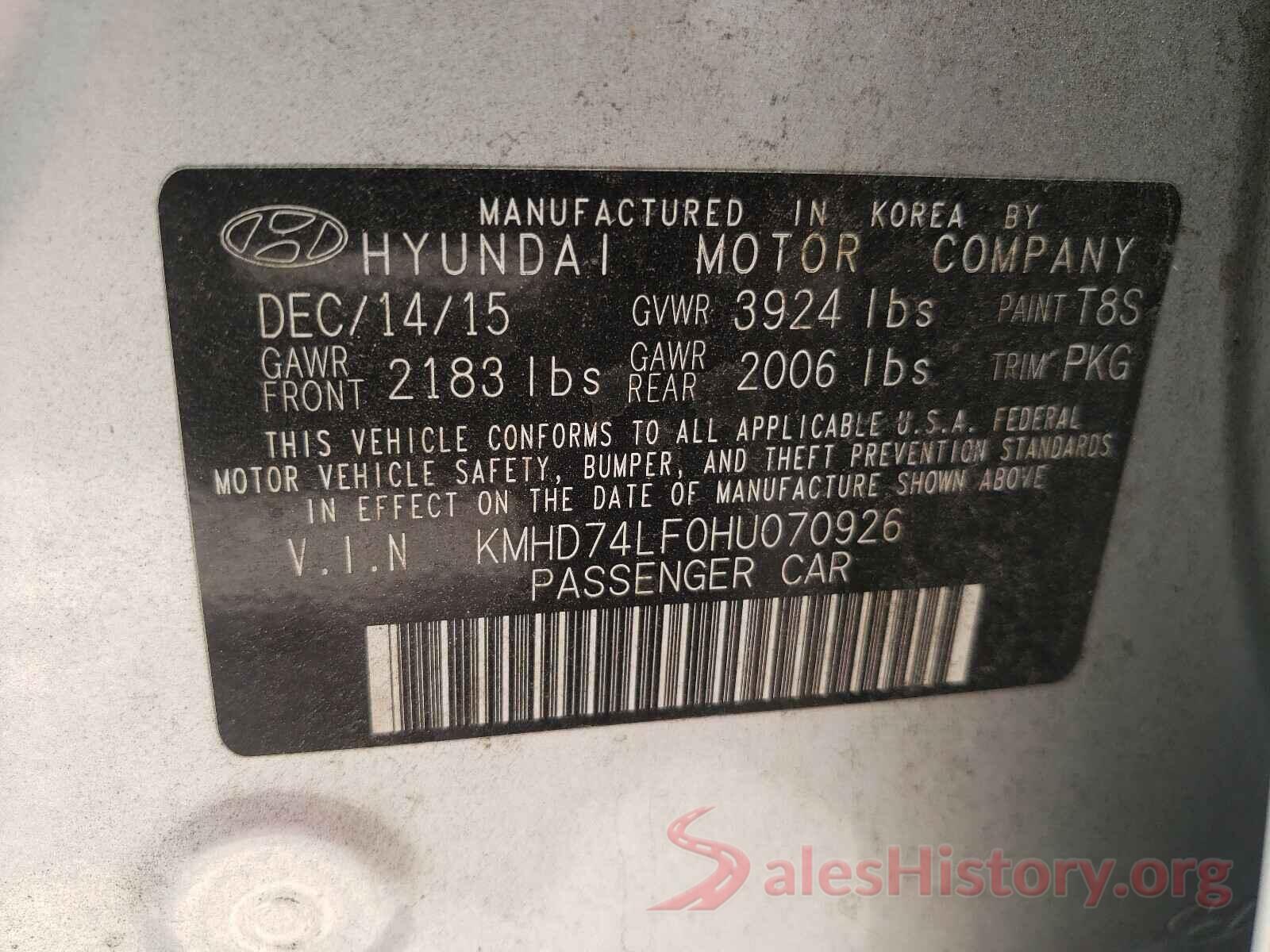 KMHD74LF0HU070926 2017 HYUNDAI ELANTRA