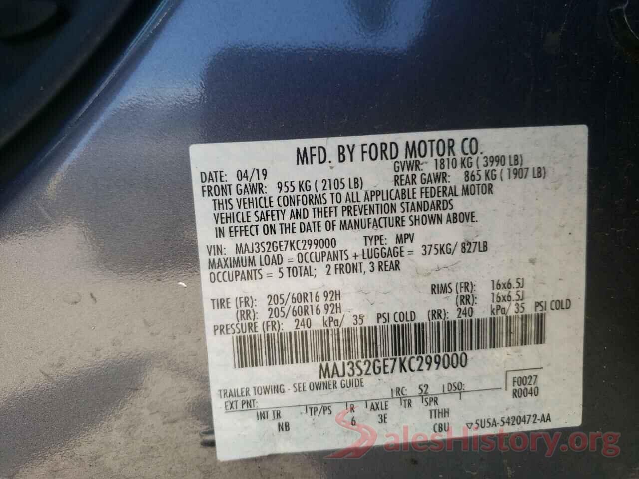 MAJ3S2GE7KC299000 2019 FORD ALL OTHER