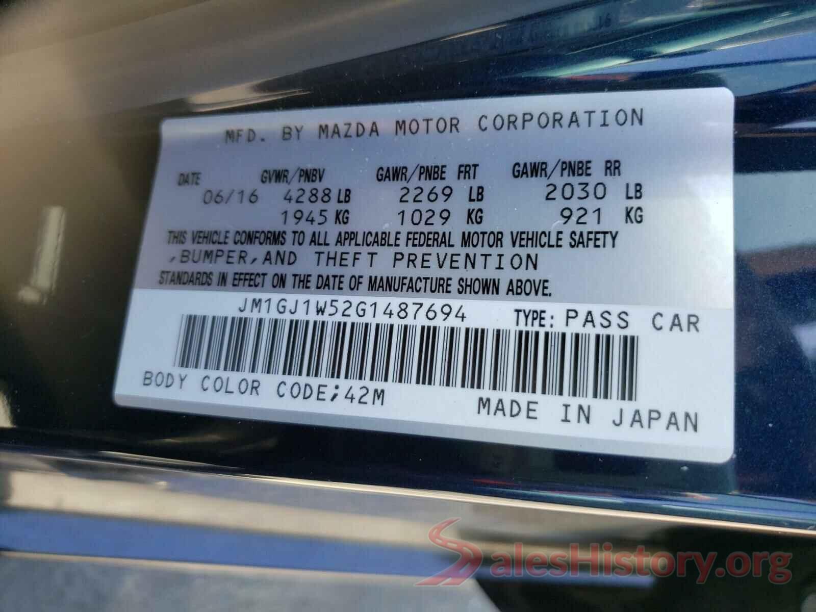 JM1GJ1W52G1487694 2016 MAZDA 6