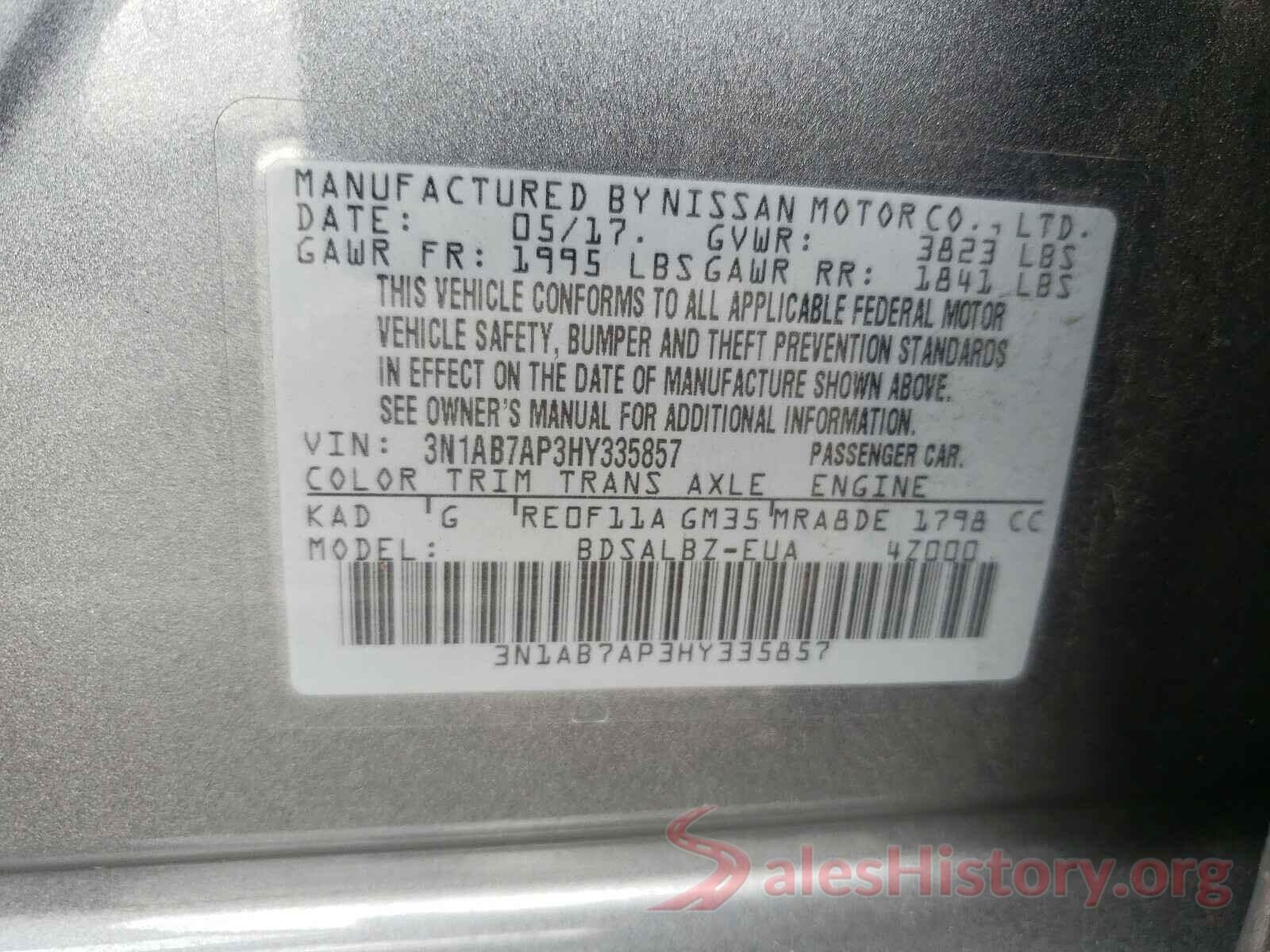 3N1AB7AP3HY335857 2017 NISSAN SENTRA