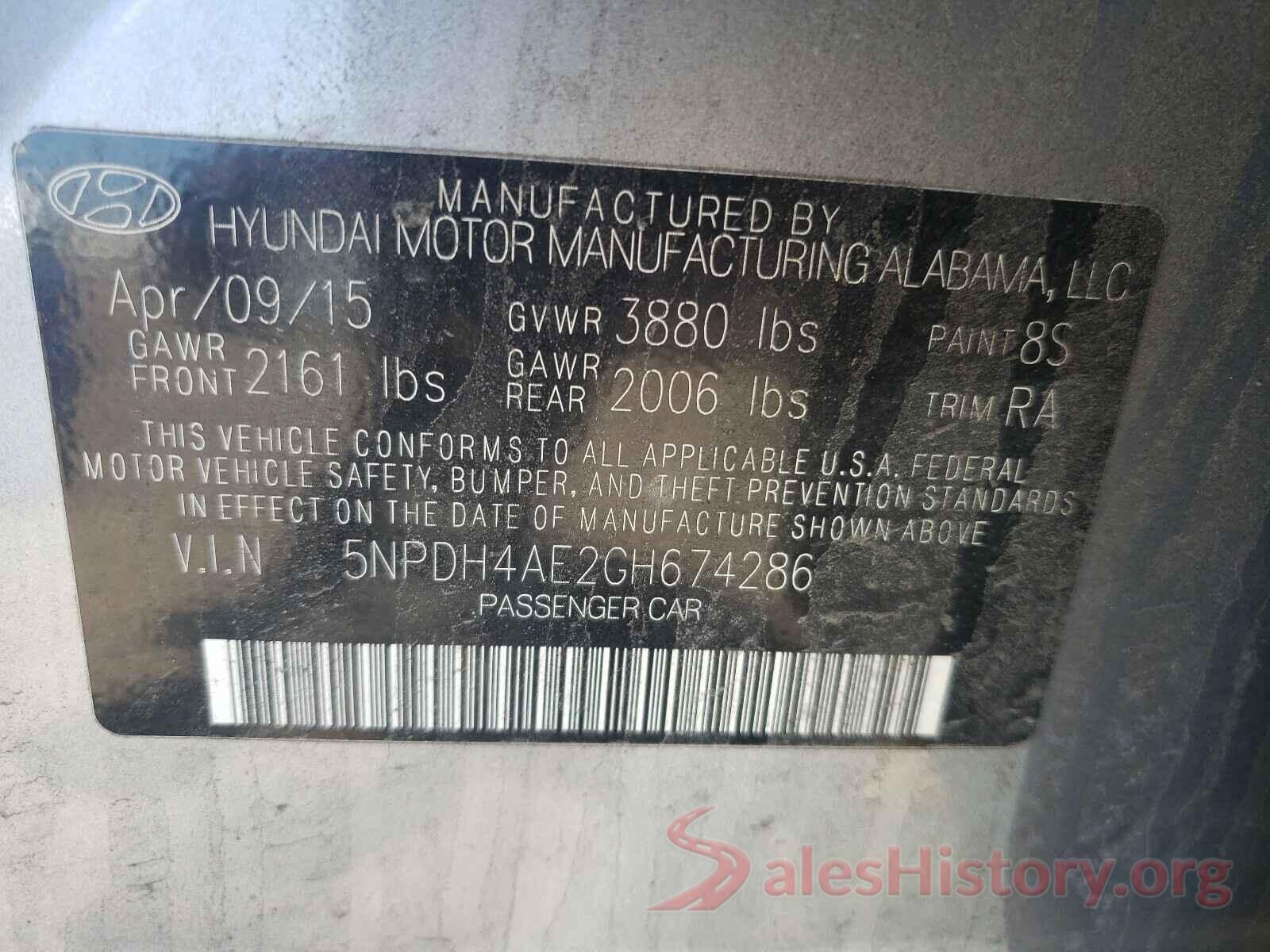 5NPDH4AE2GH674286 2016 HYUNDAI ELANTRA