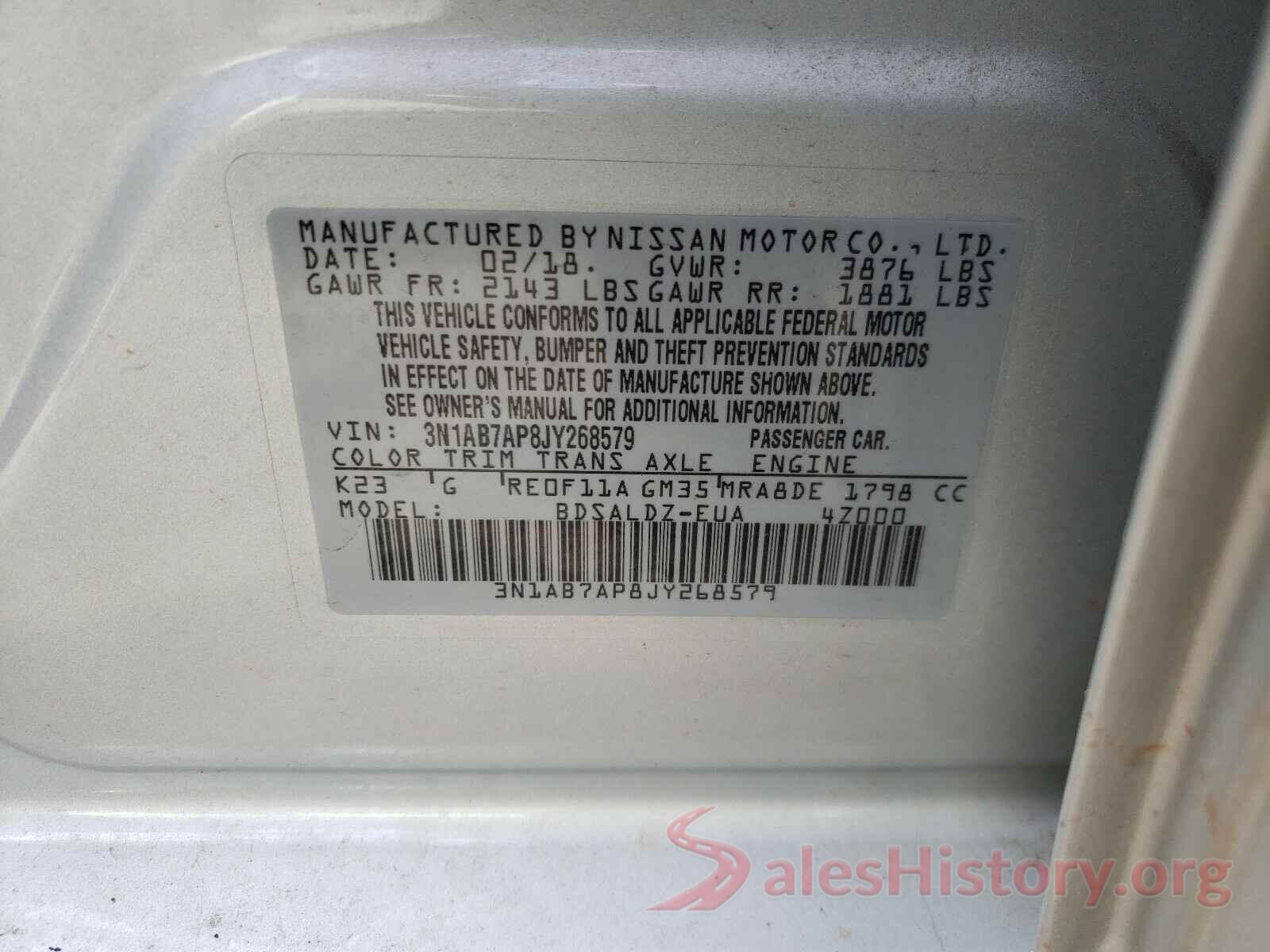 3N1AB7AP8JY268579 2018 NISSAN SENTRA