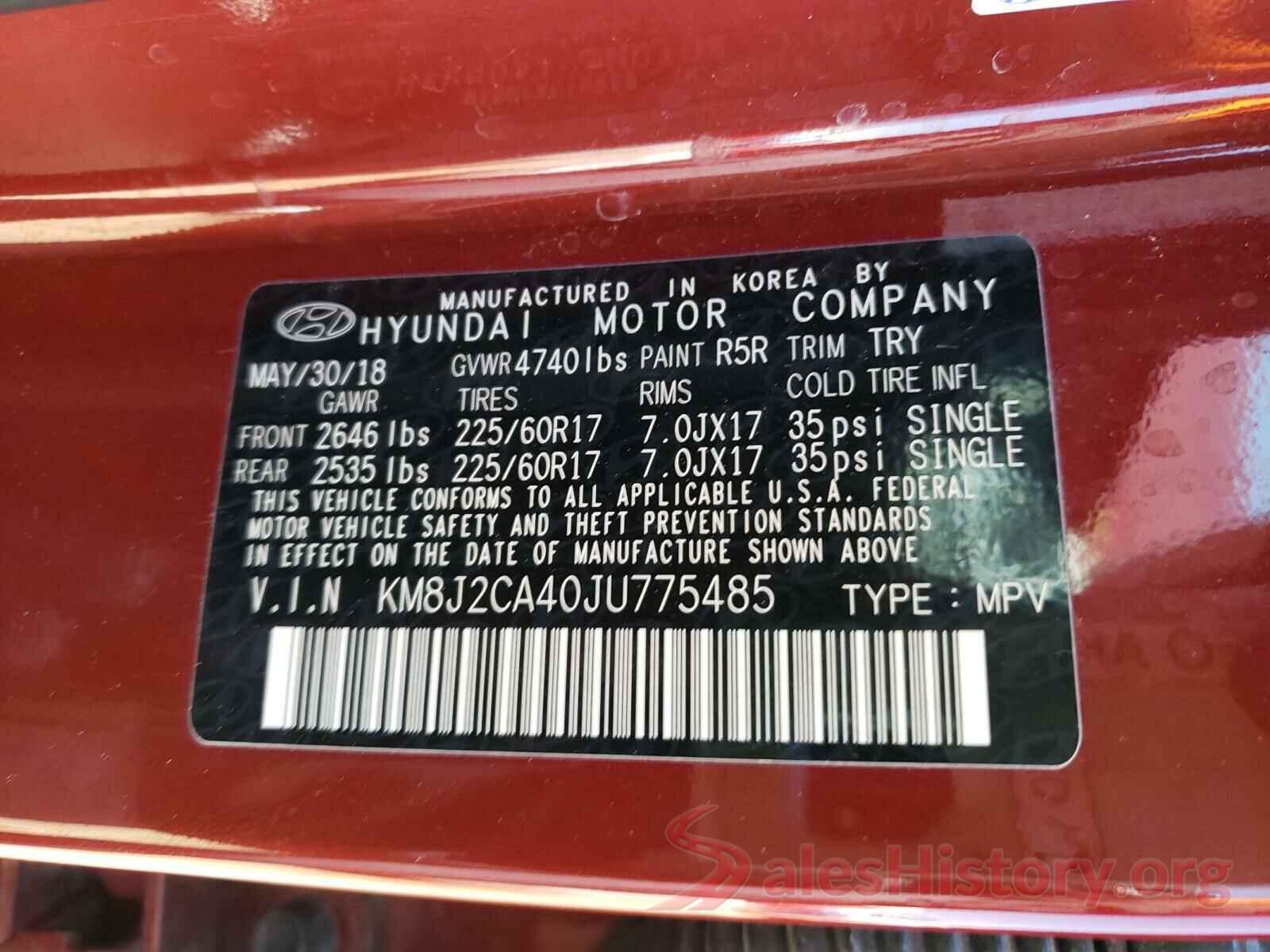 KM8J2CA40JU775485 2018 HYUNDAI TUCSON