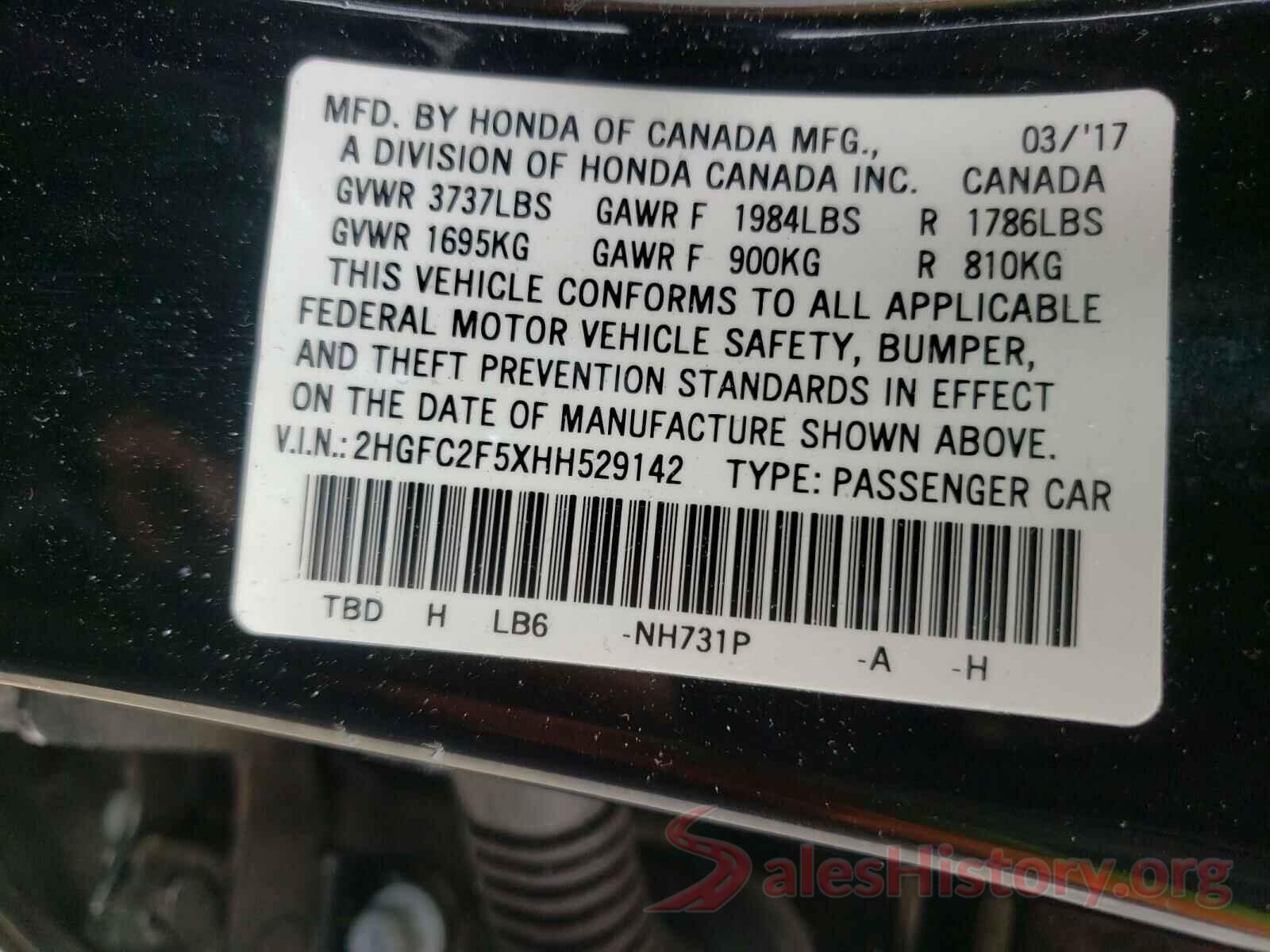 2HGFC2F5XHH529142 2017 HONDA CIVIC