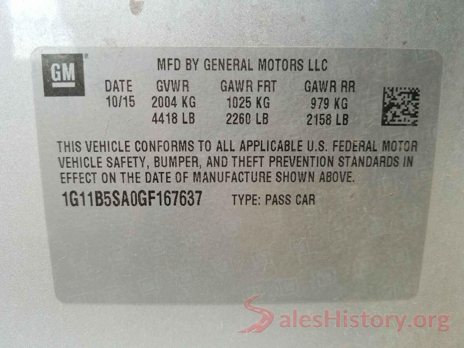 1G11B5SA0GF167637 2016 CHEVROLET MALIBU