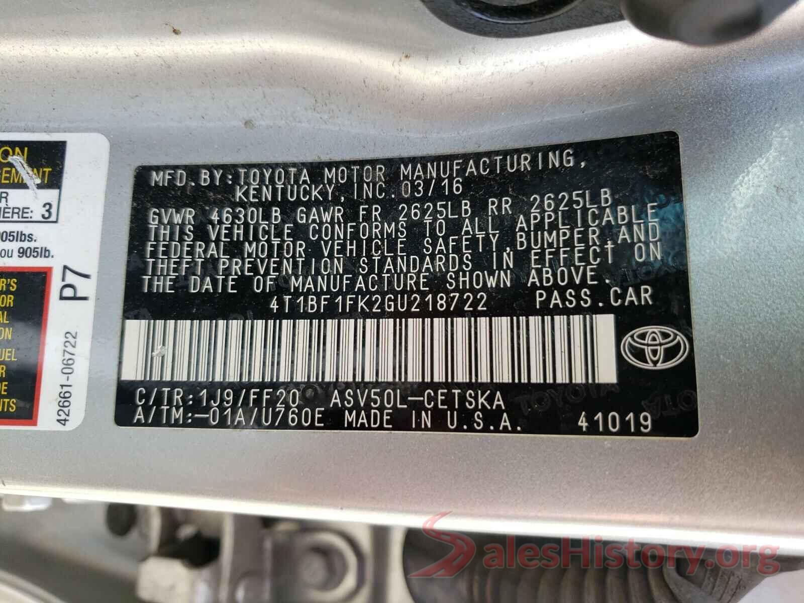 4T1BF1FK2GU218722 2016 TOYOTA CAMRY