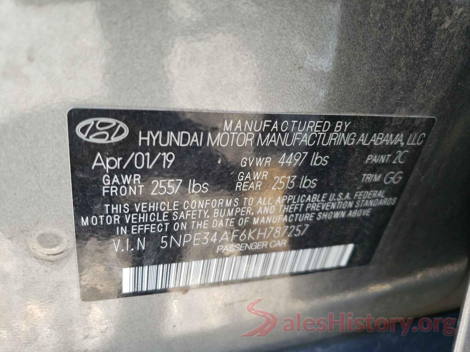 5NPE34AF6KH787257 2019 HYUNDAI SONATA