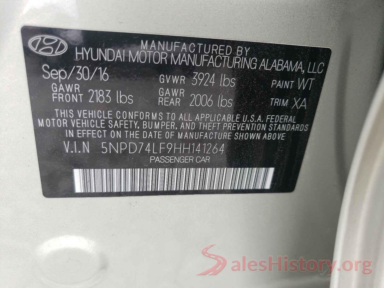 5NPD74LF9HH141264 2017 HYUNDAI ELANTRA