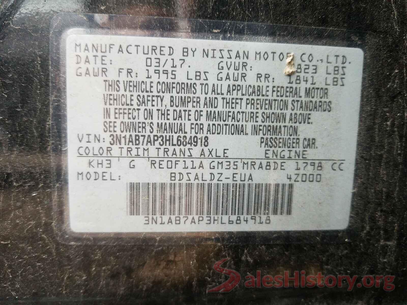 3N1AB7AP3HL684918 2017 NISSAN SENTRA