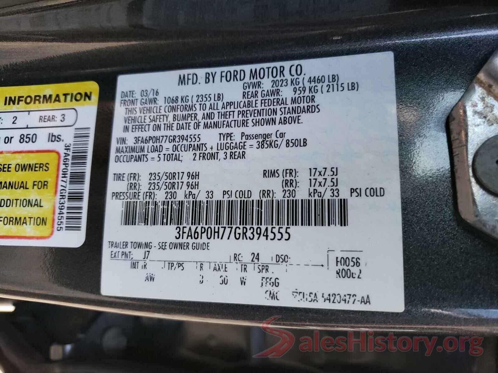 3FA6P0H77GR394555 2016 FORD FUSION