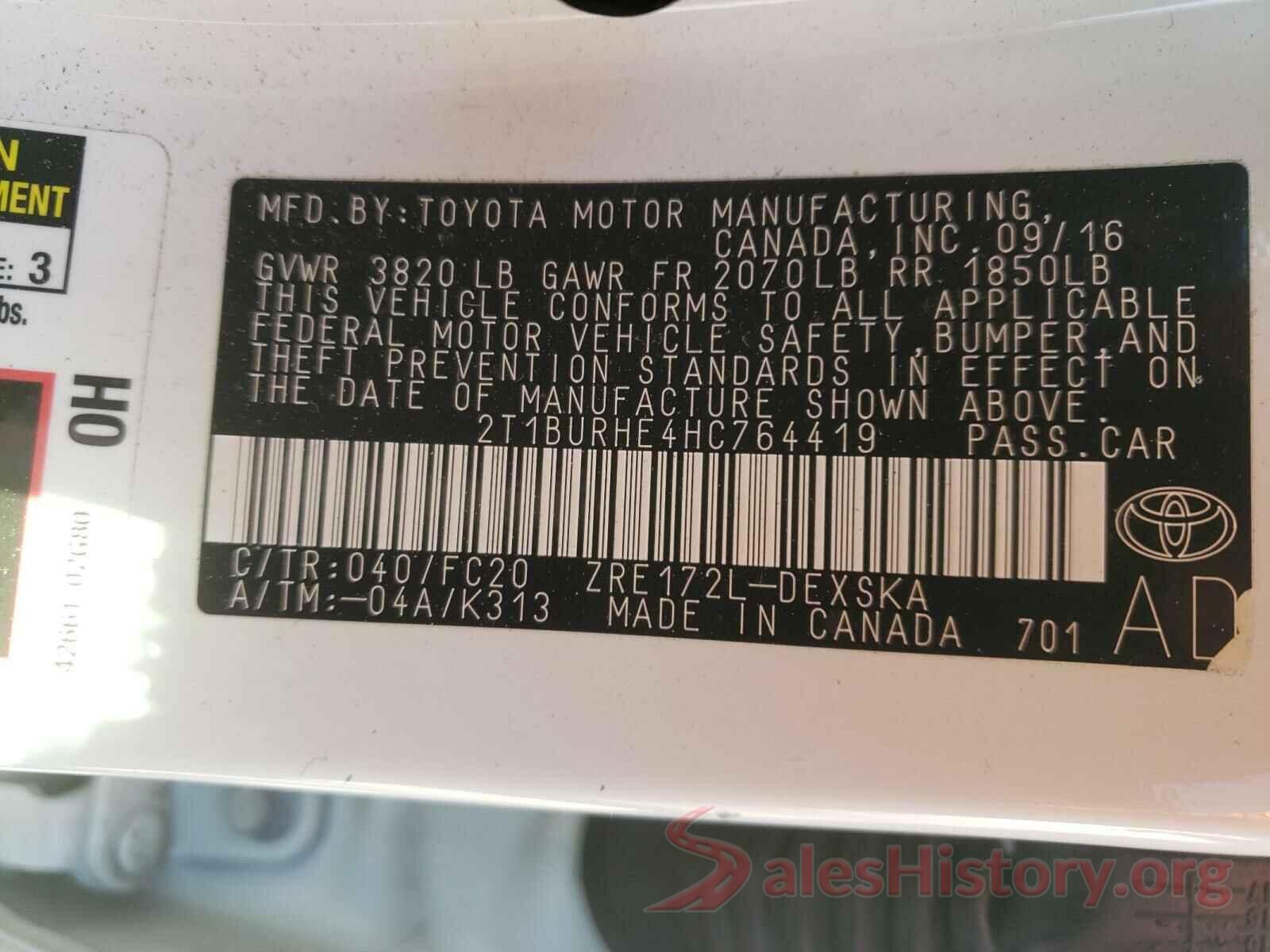 2T1BURHE4HC764419 2017 TOYOTA COROLLA