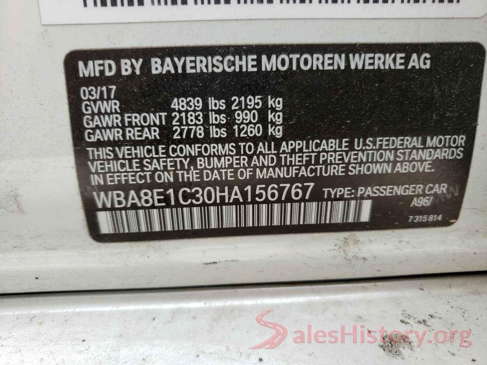 WBA8E1C30HA156767 2017 BMW 3 SERIES