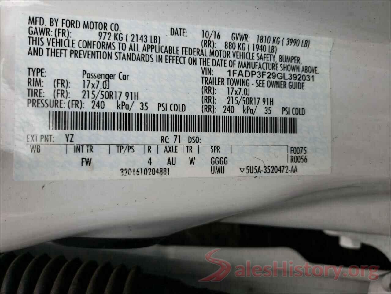 1FADP3F29GL392031 2016 FORD FOCUS