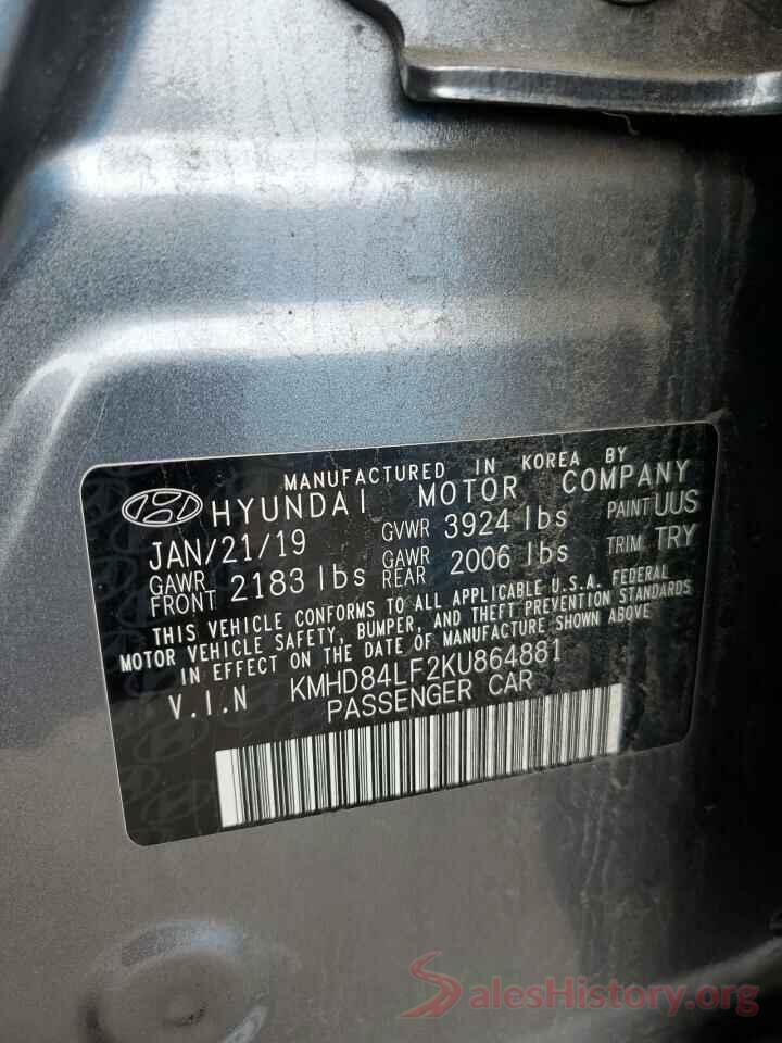 KMHD84LF2KU864881 2019 HYUNDAI ELANTRA