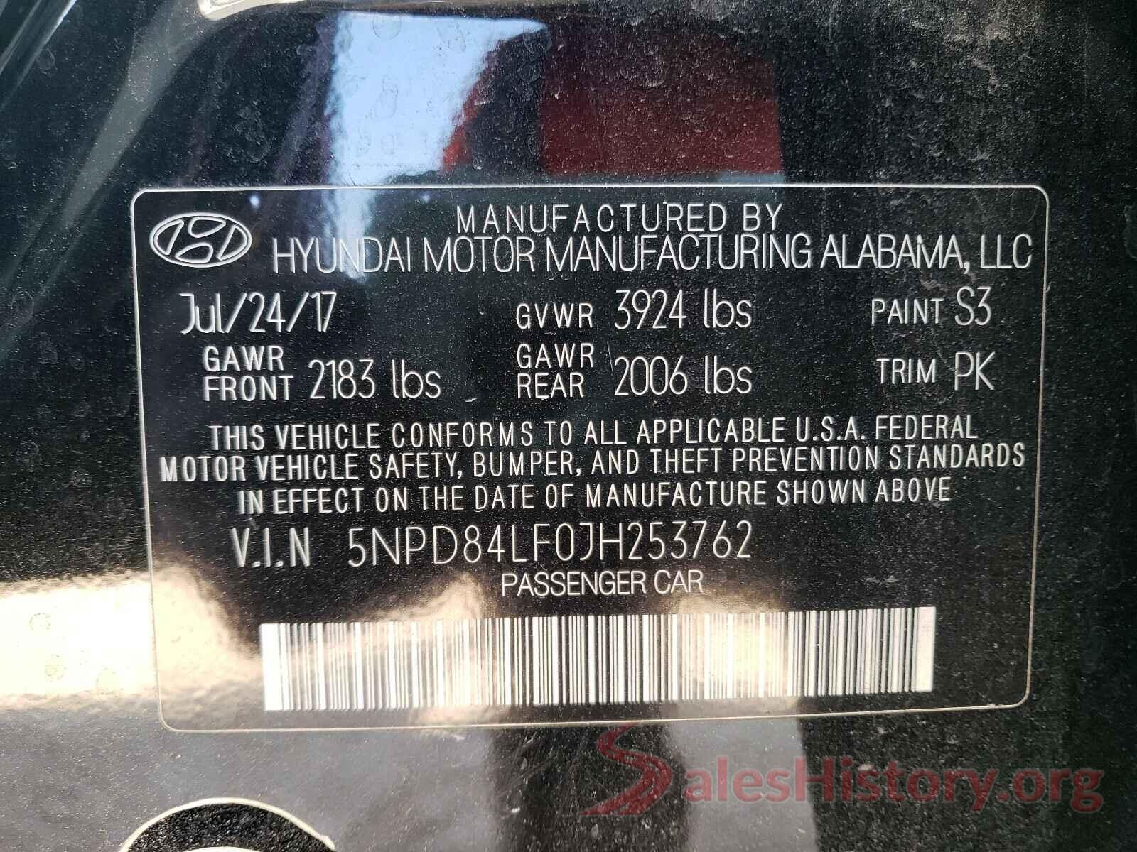 5NPD84LF0JH253762 2018 HYUNDAI ELANTRA