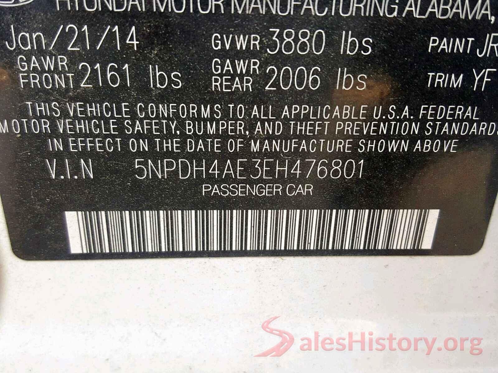 5NPDH4AE3EH476801 2014 HYUNDAI ELANTRA