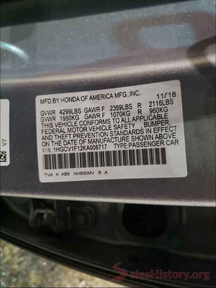 1HGCV1F12KA008717 2019 HONDA ACCORD