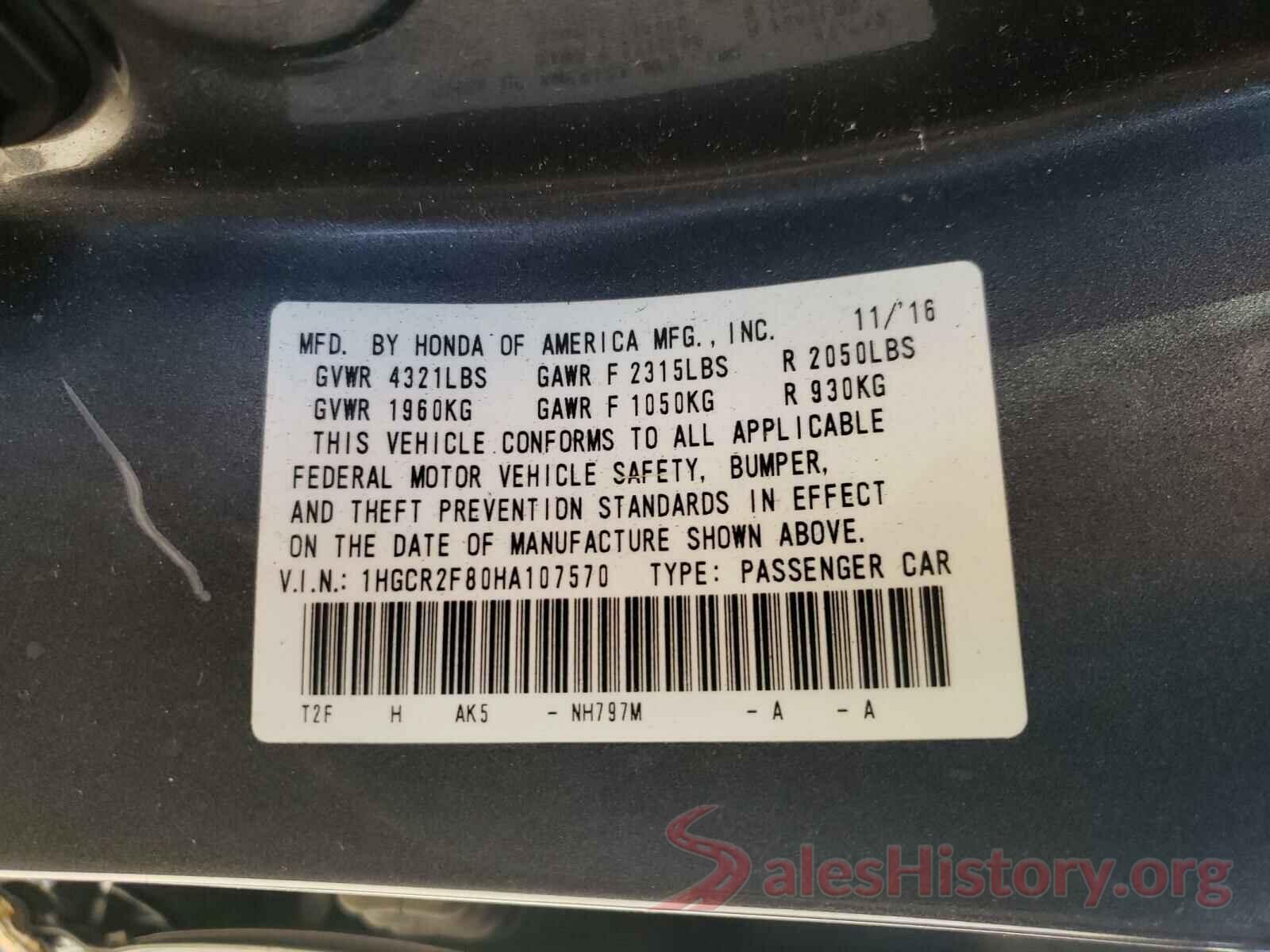 1HGCR2F80HA107570 2017 HONDA ACCORD