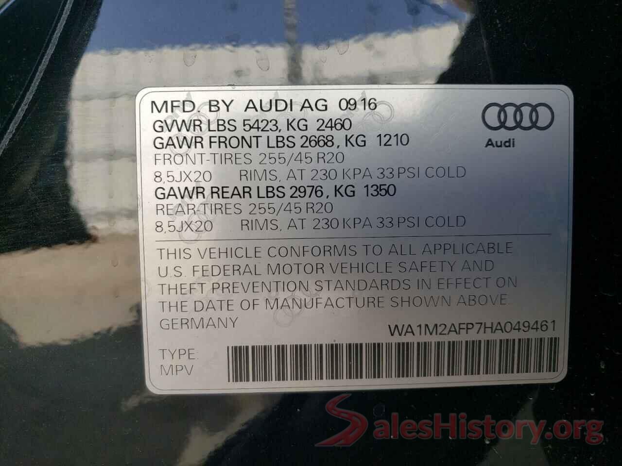 WA1M2AFP7HA049461 2017 AUDI Q5