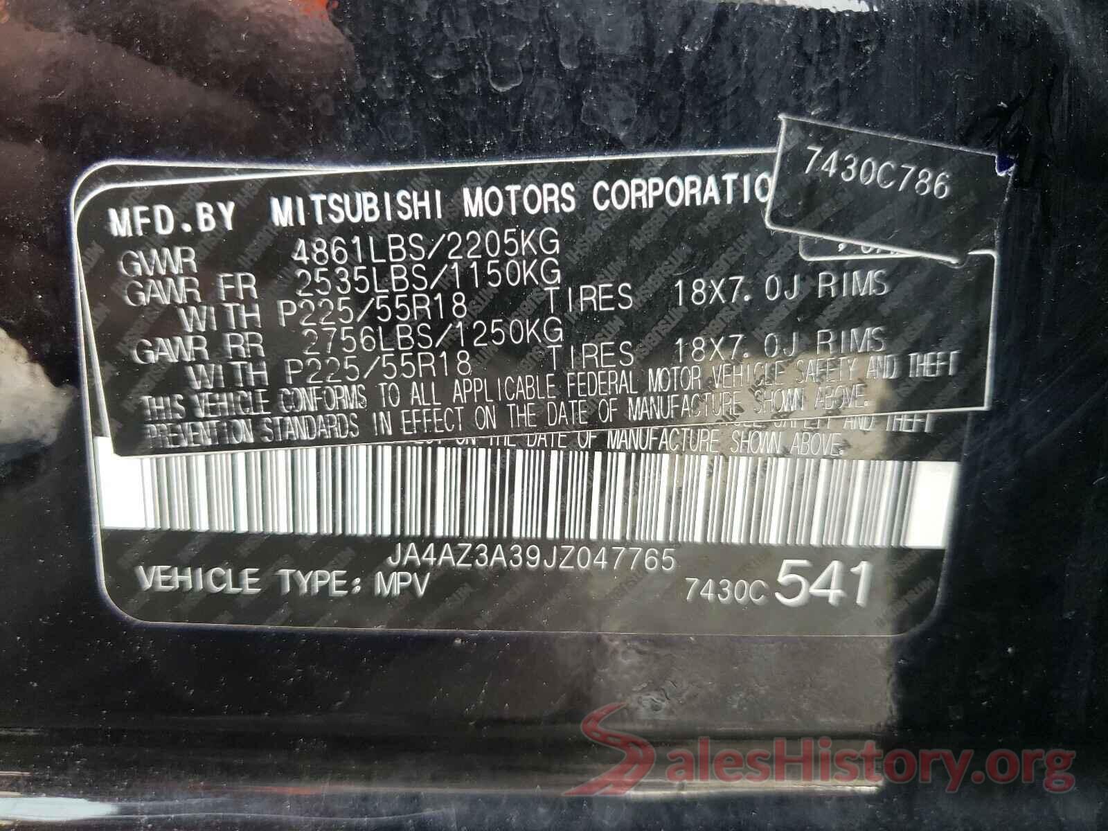 JA4AZ3A39JZ047765 2018 MITSUBISHI OUTLANDER