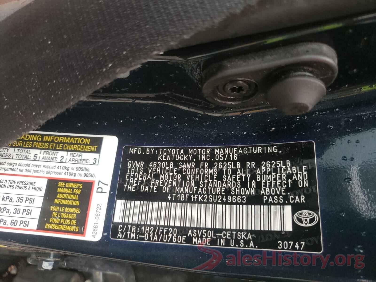 4T1BF1FK2GU249663 2016 TOYOTA CAMRY