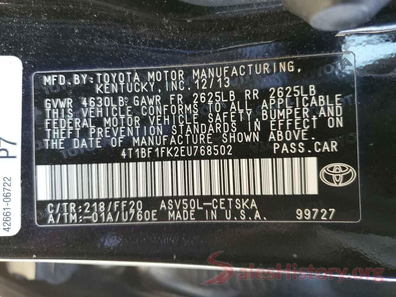 4T1BF1FK2EU768502 2014 TOYOTA CAMRY